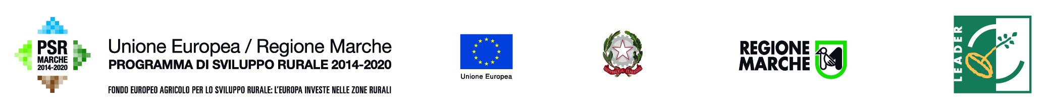 Loghi PSR Marche 2014-2020, Unione Europea, Repubblica Italiana, Regione Marche, LEADER